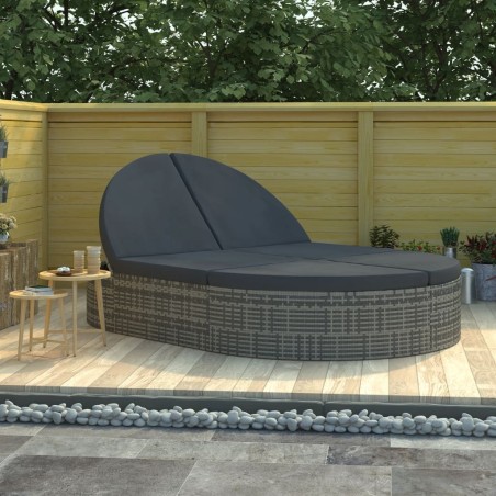Chaise longue à 2 places avec coussins Résine tressée Gris 538440538440