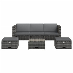 Salon de jardin 4 pcs avec coussins résine tressée gris 538445538445