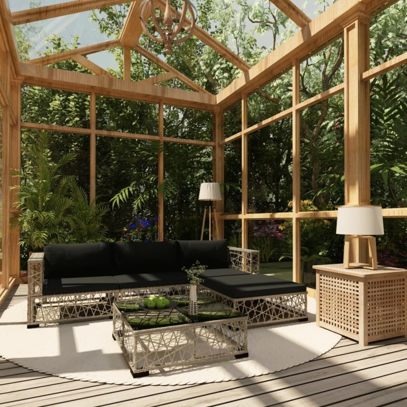 Salon de jardin 5 pcs avec coussins Résine tressée Gris 538475538475