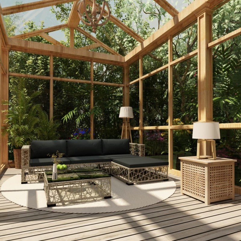 Salon de jardin 5 pcs avec coussins résine tressée gris 538479538479