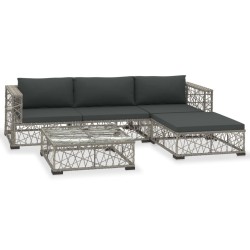Salon de jardin 5 pcs avec coussins résine tressée gris 538479538479