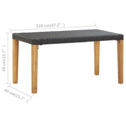 Banc de jardin 120 cm Noir Résine tressée et bois d'acacia 538507538507