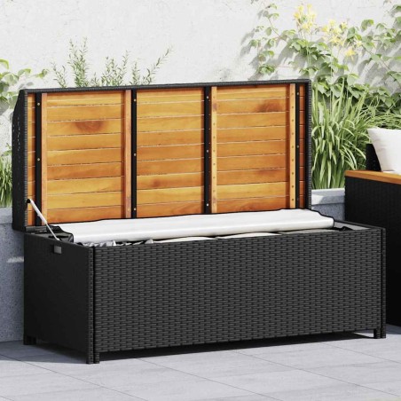 Banc de rangement de jardin 120 cm Résine tressée Noir 538541538541