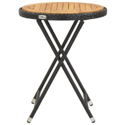 Table à thé Noir 60 cm Résine tressée et bois d'acacia solide 538606538606
