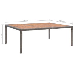 Table de jardin Gris 200x150x74 cm Résine tressée et acacia 538623538623