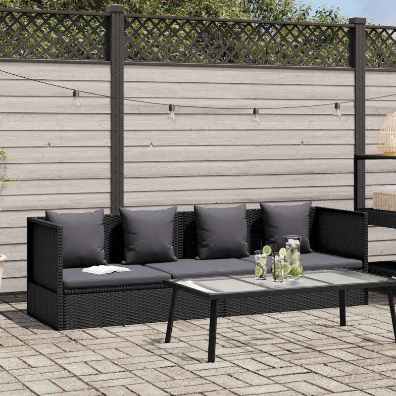Lit de jardin avec coussin et oreiller Résine tressée Noir 538636538636