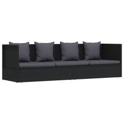 Lit de jardin avec coussin et oreiller Résine tressée Noir 538636538636