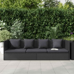 Lit de jardin avec coussin et oreiller Résine tressée Noir 538636538636