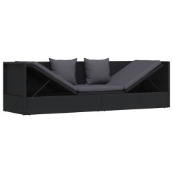 Lit de jardin avec coussin et oreiller Résine tressée Noir 538636538636