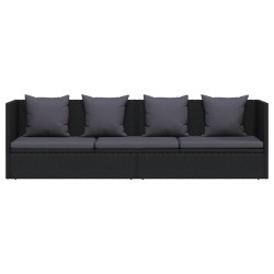 Lit de jardin avec coussin et oreiller Résine tressée Noir 538636538636