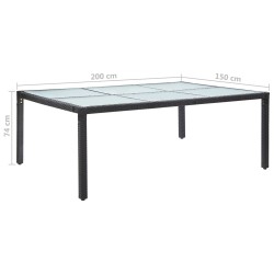 Table à dîner d'extérieur Noir 200x150x74 cm Résine tressée 538638538638