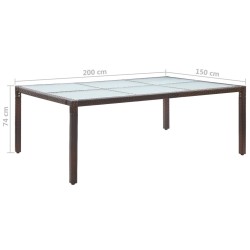 Table à dîner d'extérieur Marron 200x150x74 cm Résine tressée 538639538639