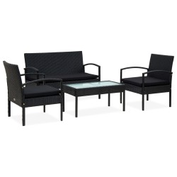 Salon de jardin 4 pcs avec coussins Résine tressée Noir 538698538698