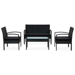 Salon de jardin 4 pcs avec coussins Résine tressée Noir 538698538698