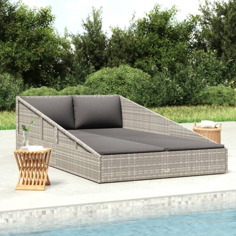 Lit de jardin Gris 110x200 cm Résine tressée 538710538710