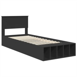 Cadre de lit avec étagère Noir 75 x 190 cm Bois d'ingénierie 540946540946