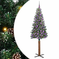 Sapin de Noël mince Vert 180 cm PVC et bois de pin massif 541127541127