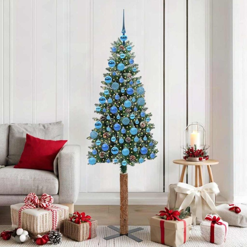 Sapin de Noël mince Vert 180 cm PVC et bois de pin massif 541128541128