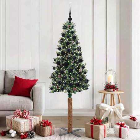 Sapin de Noël mince Vert 180 cm PVC et bois de pin massif 541131541131
