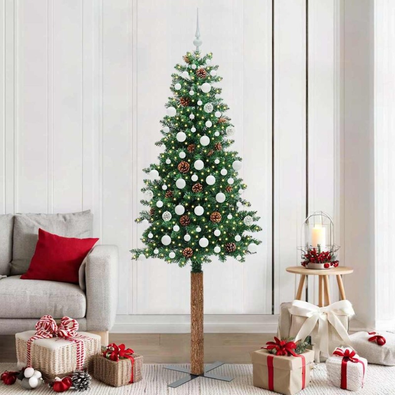Sapin de Noël mince Vert 210 cm PVC et bois de pin massif 541136541136