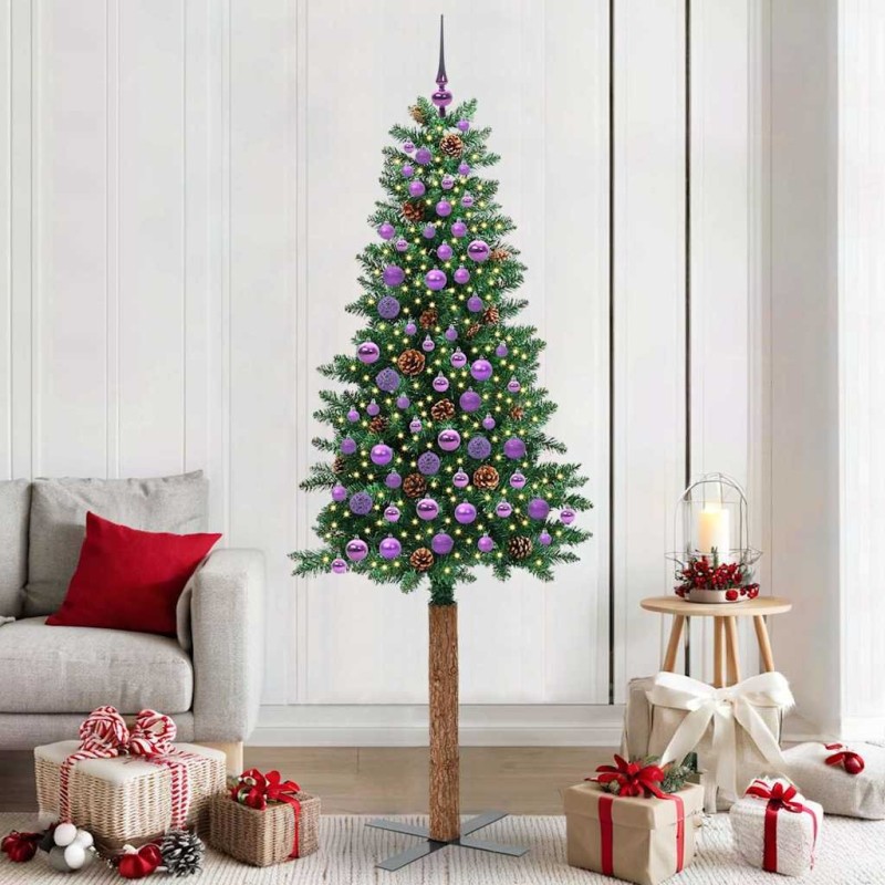 Sapin de Noël mince Vert 210 cm PVC et bois de pin massif 541137541137