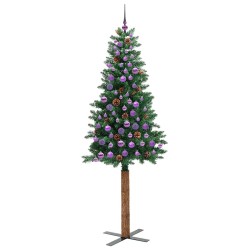 Sapin de Noël mince Vert 210 cm PVC et bois de pin massif 541137541137
