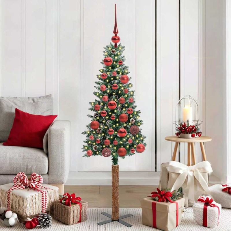 Sapin de Noël mince Vert 150 cm PVC et bois de pin massif 541138541138
