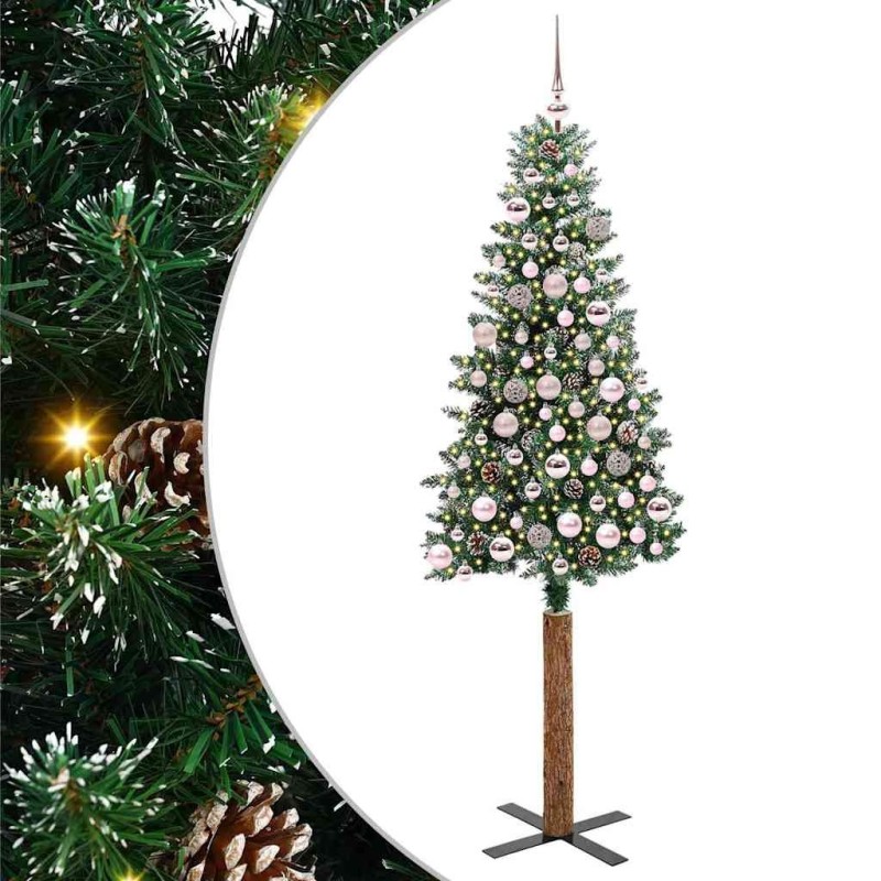 Sapin de Noël mince Vert 180 cm PVC et bois de pin massif 541140541140