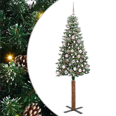Sapin de Noël mince Vert 180 cm PVC et bois de pin massif 541140541140