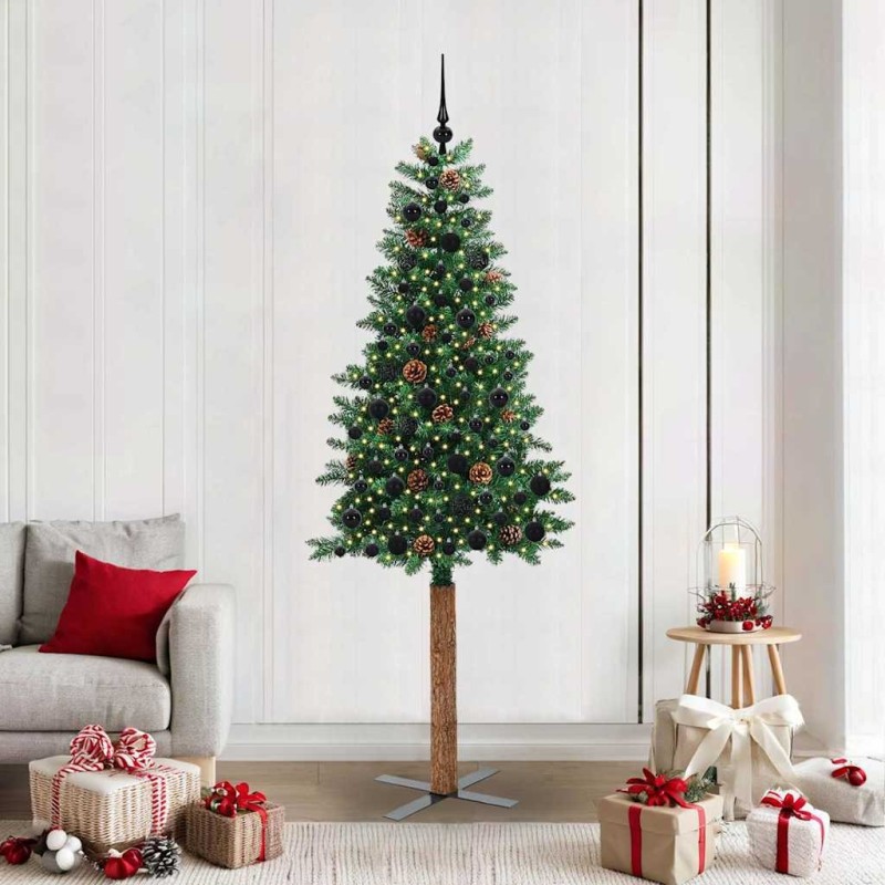 Sapin de Noël mince Vert 210 cm PVC et bois de pin massif 541149541149