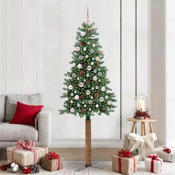 Sapin de Noël mince Vert 210 cm PVC et bois de pin massif 541176541176