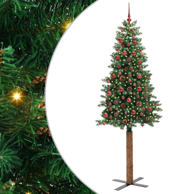 Sapin de Noël mince Vert 210 cm PVC et bois de pin massif 541177541177