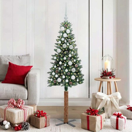 Sapin de Noël mince Vert 150 cm PVC et bois de pin massif 541208541208