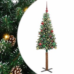 Sapin de Noël mince Vert 150 cm PVC et bois de pin massif 541212541212