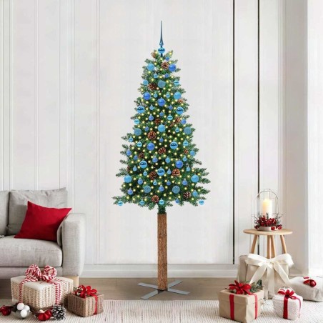 Sapin de Noël mince Vert 210 cm PVC et bois de pin massif 541218541218