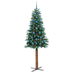 Sapin de Noël mince Vert 210 cm PVC et bois de pin massif 541218541218