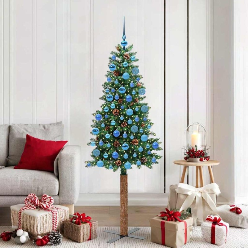 Sapin de Noël mince Vert 180 cm PVC et bois de pin massif 541811541811