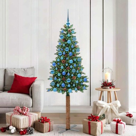 Sapin de Noël mince Vert 180 cm PVC et bois de pin massif 541811541811