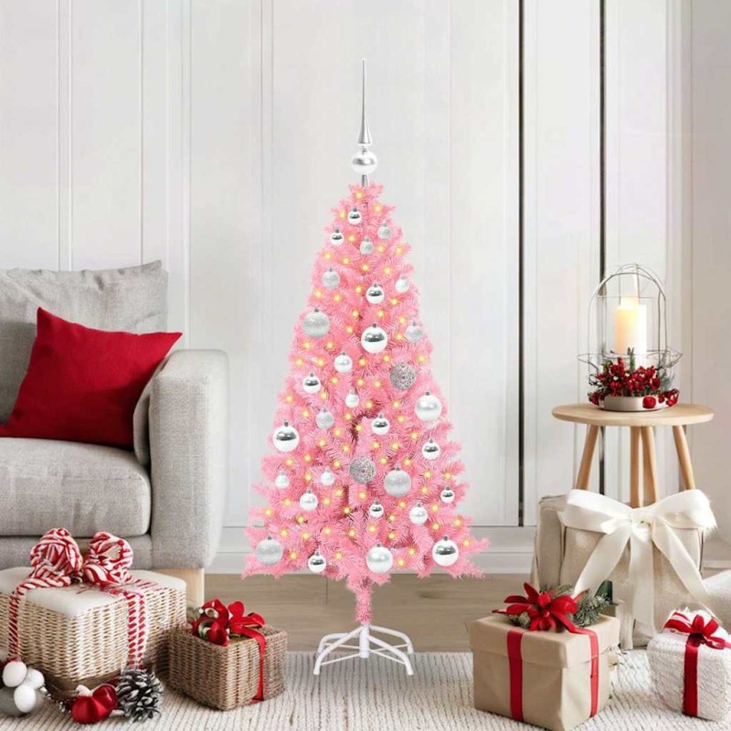 Sapin de Noël avec 150 LED avec support Rose 120 cm PVC 541945541945