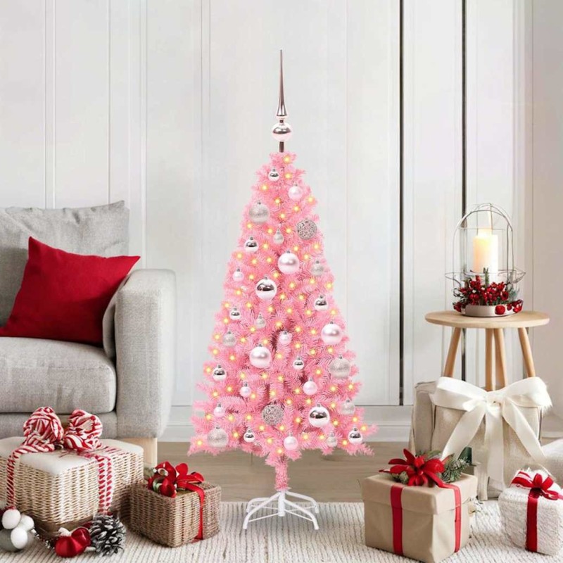 Sapin de Noël avec 150 LED avec support Rose 120 cm PVC 541952541952