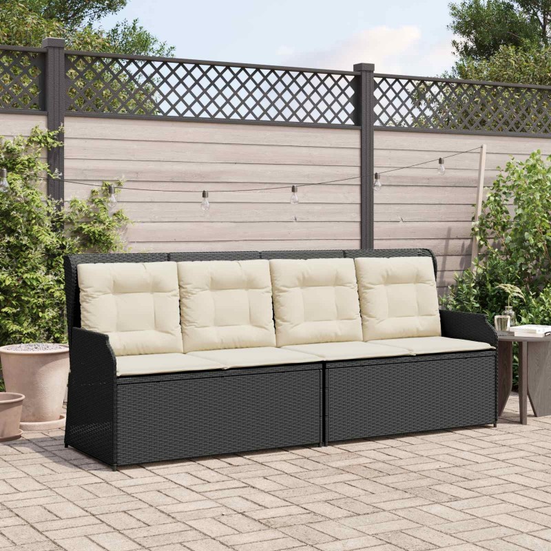Banc de jardin avec coussin Noir et blanc crème polyrotin 541968541968