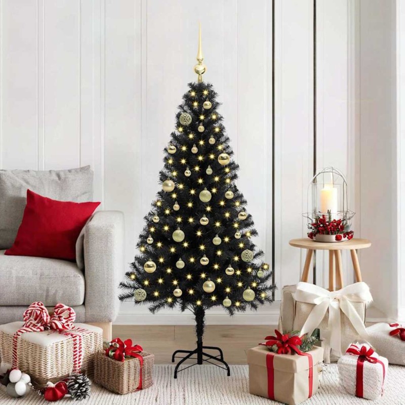 Sapin de Noël avec 150 LED avec support Noir 150 cm PVC 542010542010