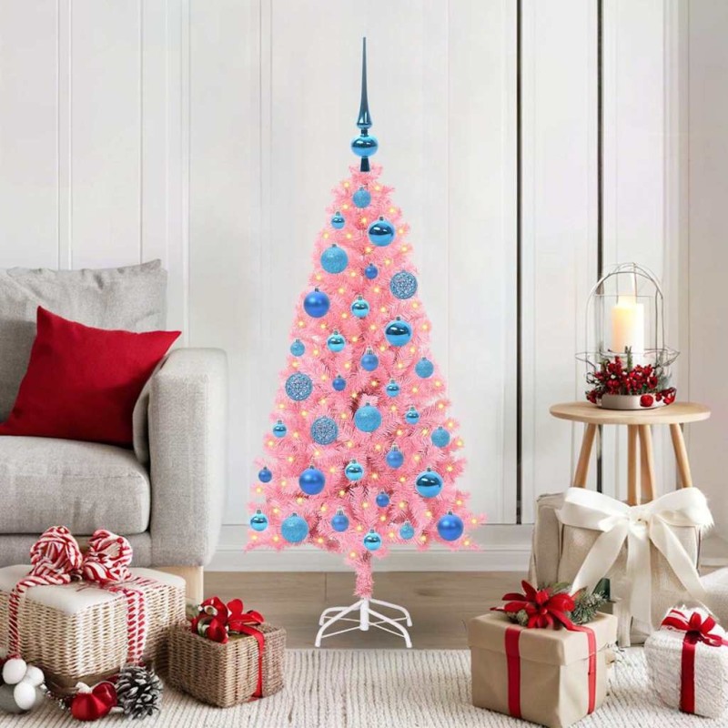 Sapin de Noël avec 150 LED avec support Rose 120 cm PVC 542022542022