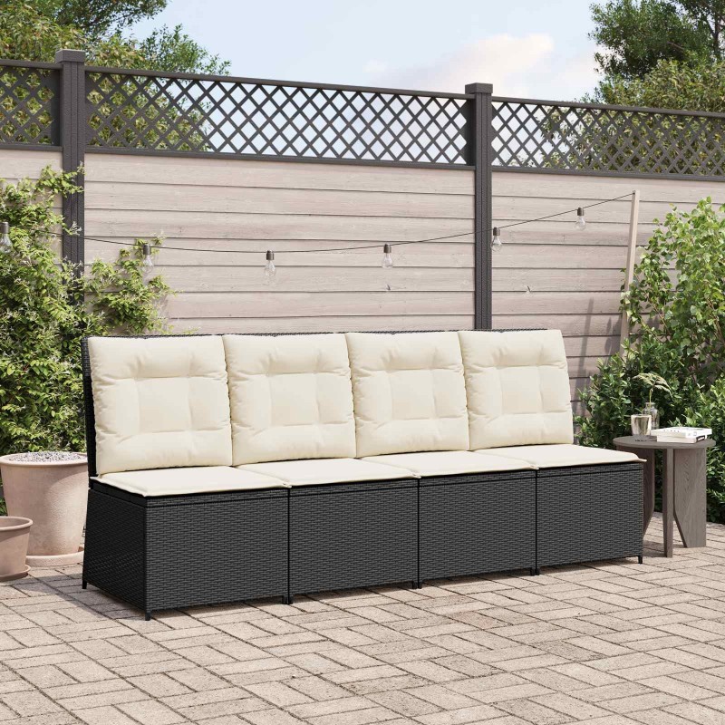 Canapé de jardin avec coussin Noir et blanc crème polyrotin 542043542043