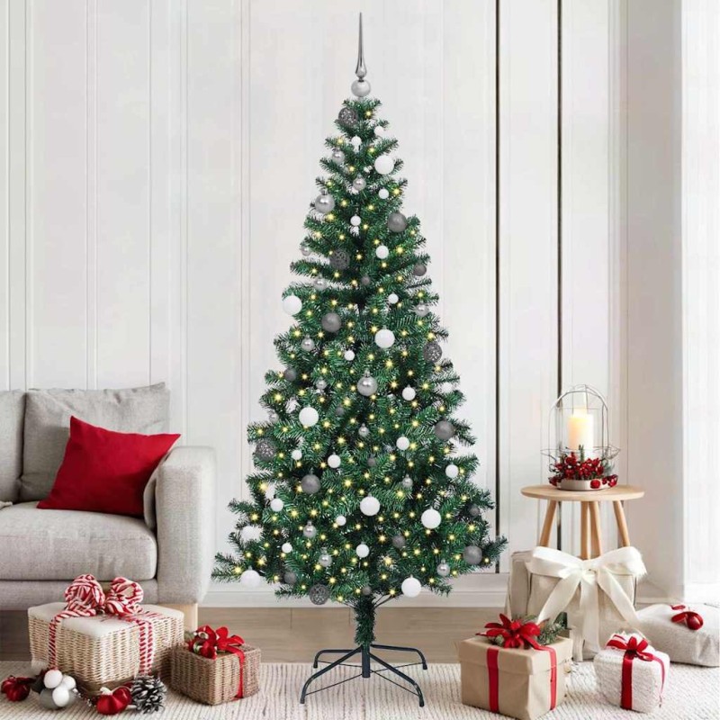 Sapin de Noël artificiel pré-éclairé Vert 210 cm PVC et métal 542156542156