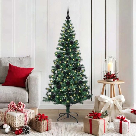 Sapin de Noël artificiel pré-éclairé Vert 150 cm PVC et métal 542181542181