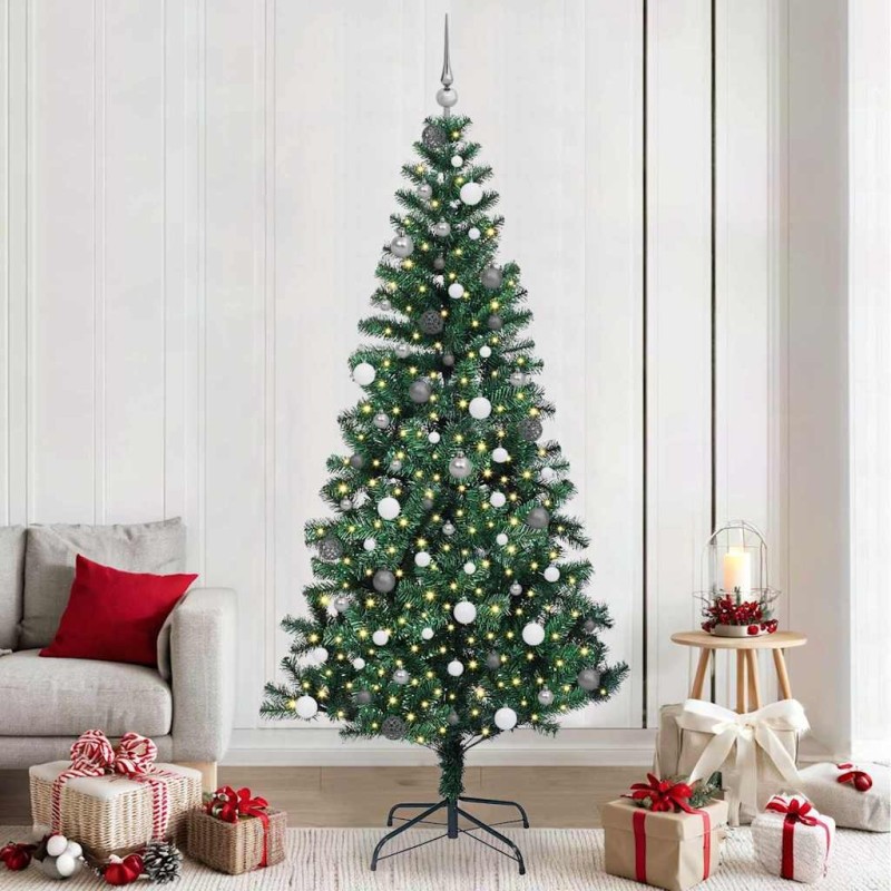 Sapin de Noël artificiel pré-éclairé Vert 240 cm PVC et métal 542227542227