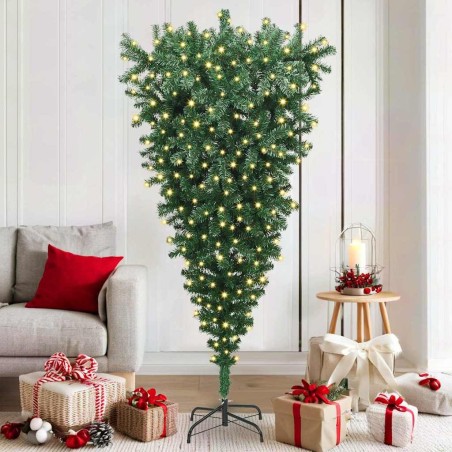 Sapin de Noël artificiel pré-éclairé à l'envers Vert 180 cm PVC 542229542229