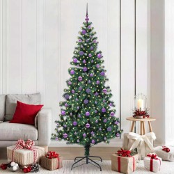 Sapin de Noël artificiel pré-éclairé Vert 210 cm PVC et métal 542232542232