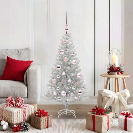 Sapin de Noël avec 150 LED avec support Argent 120 cm PET 542245542245